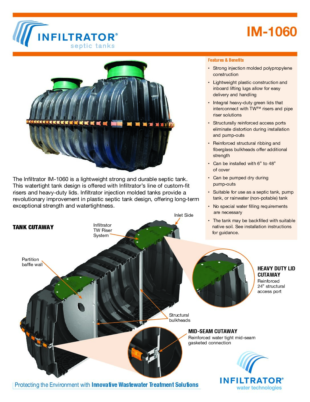 Infiltrator IM-1060 Plastic Septic Tank Information Sheet