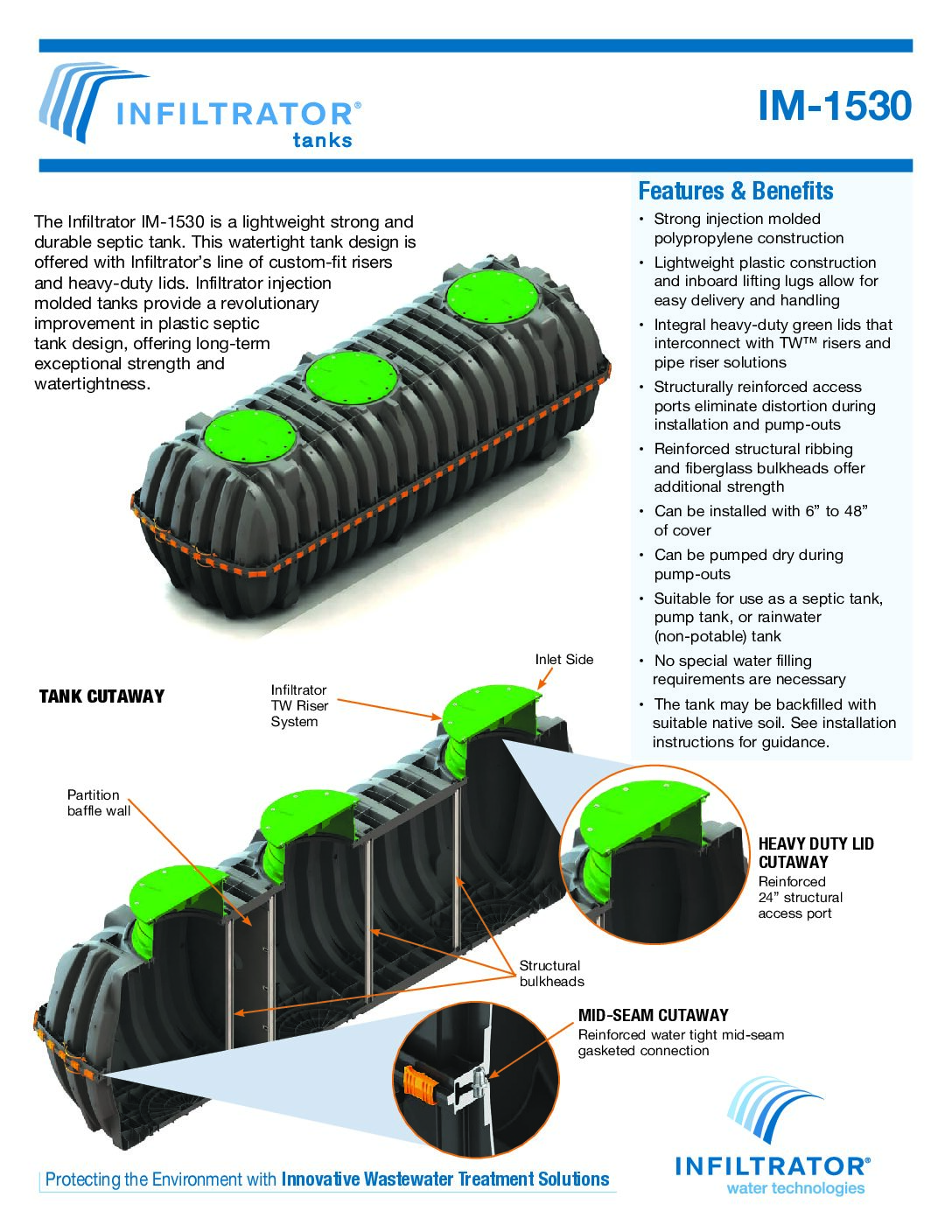Infiltrator IM-1530 Plastic Septic Tank Information Sheet